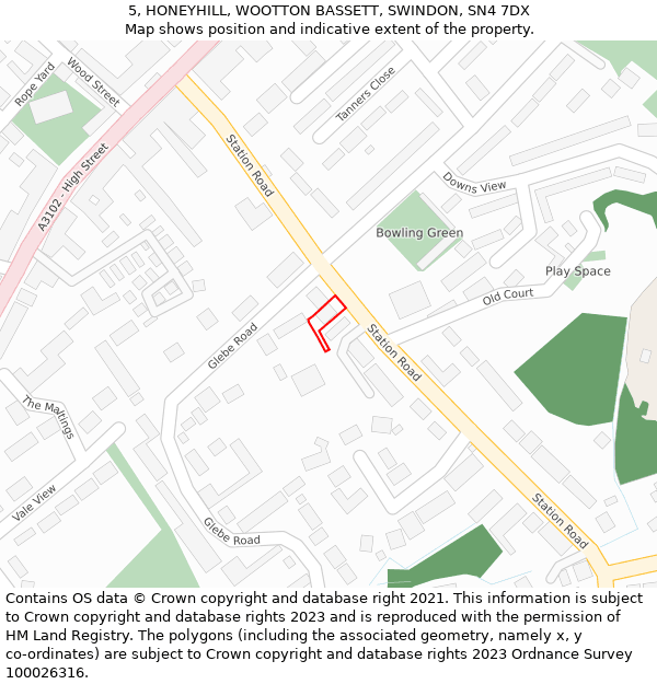 5, HONEYHILL, WOOTTON BASSETT, SWINDON, SN4 7DX: Location map and indicative extent of plot