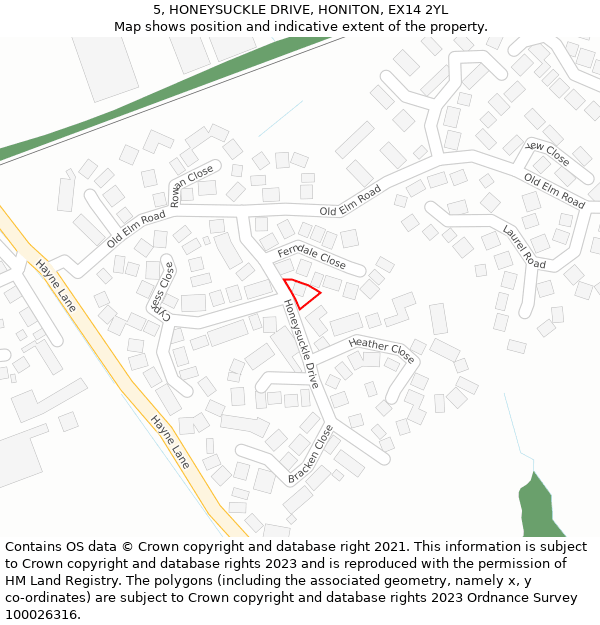 5, HONEYSUCKLE DRIVE, HONITON, EX14 2YL: Location map and indicative extent of plot