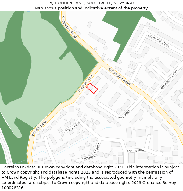 5, HOPKILN LANE, SOUTHWELL, NG25 0AU: Location map and indicative extent of plot