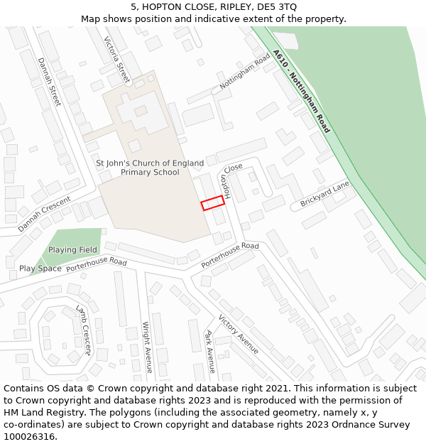 5, HOPTON CLOSE, RIPLEY, DE5 3TQ: Location map and indicative extent of plot