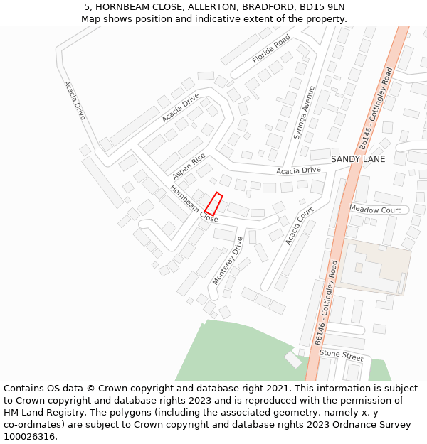 5, HORNBEAM CLOSE, ALLERTON, BRADFORD, BD15 9LN: Location map and indicative extent of plot