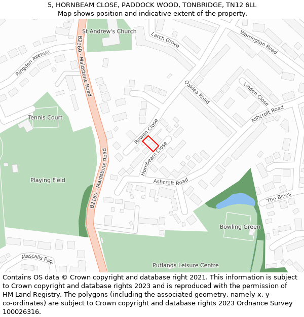 5, HORNBEAM CLOSE, PADDOCK WOOD, TONBRIDGE, TN12 6LL: Location map and indicative extent of plot