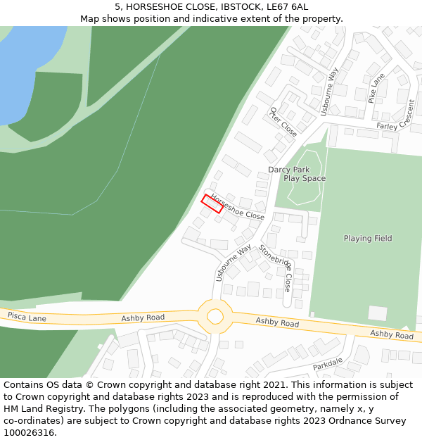 5, HORSESHOE CLOSE, IBSTOCK, LE67 6AL: Location map and indicative extent of plot
