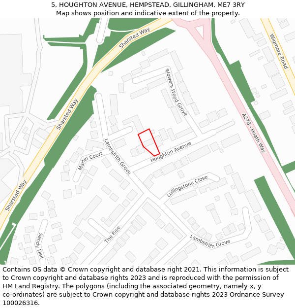 5, HOUGHTON AVENUE, HEMPSTEAD, GILLINGHAM, ME7 3RY: Location map and indicative extent of plot