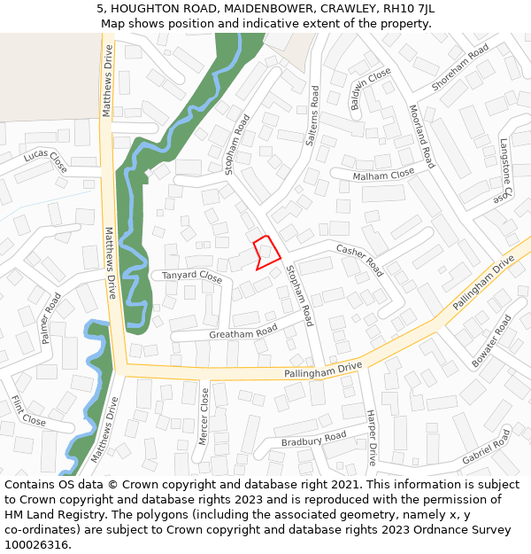 5, HOUGHTON ROAD, MAIDENBOWER, CRAWLEY, RH10 7JL: Location map and indicative extent of plot