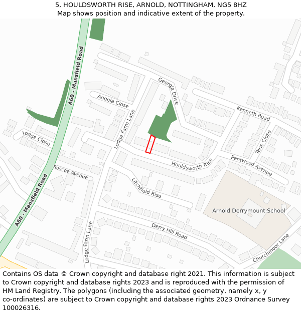 5, HOULDSWORTH RISE, ARNOLD, NOTTINGHAM, NG5 8HZ: Location map and indicative extent of plot