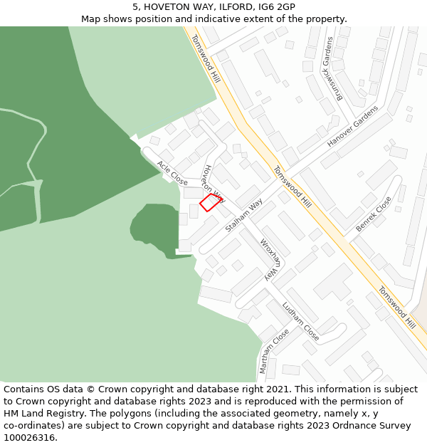 5, HOVETON WAY, ILFORD, IG6 2GP: Location map and indicative extent of plot