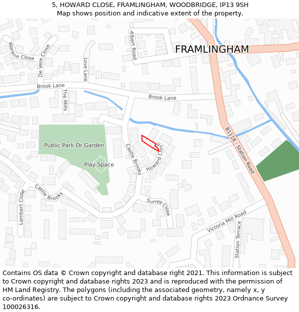 5, HOWARD CLOSE, FRAMLINGHAM, WOODBRIDGE, IP13 9SH: Location map and indicative extent of plot