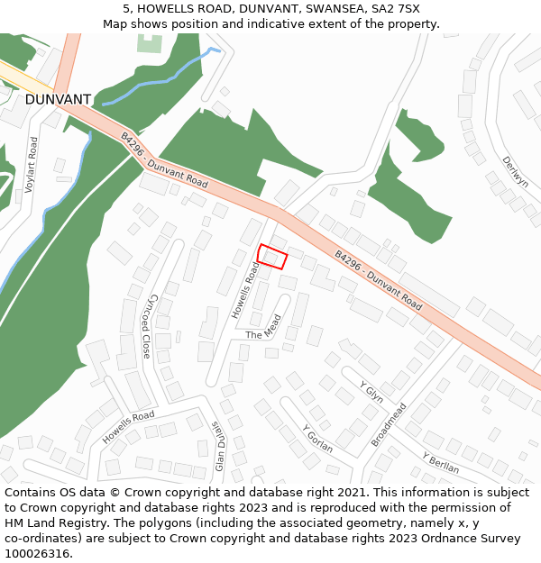 5, HOWELLS ROAD, DUNVANT, SWANSEA, SA2 7SX: Location map and indicative extent of plot