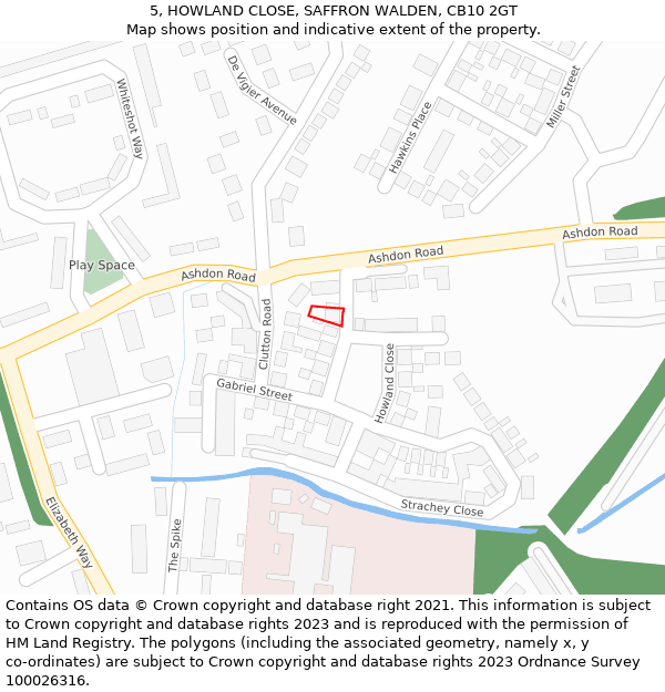 5, HOWLAND CLOSE, SAFFRON WALDEN, CB10 2GT: Location map and indicative extent of plot