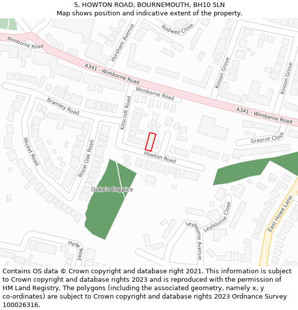 5, HOWTON ROAD, BOURNEMOUTH, BH10 5LN: Location map and indicative extent of plot