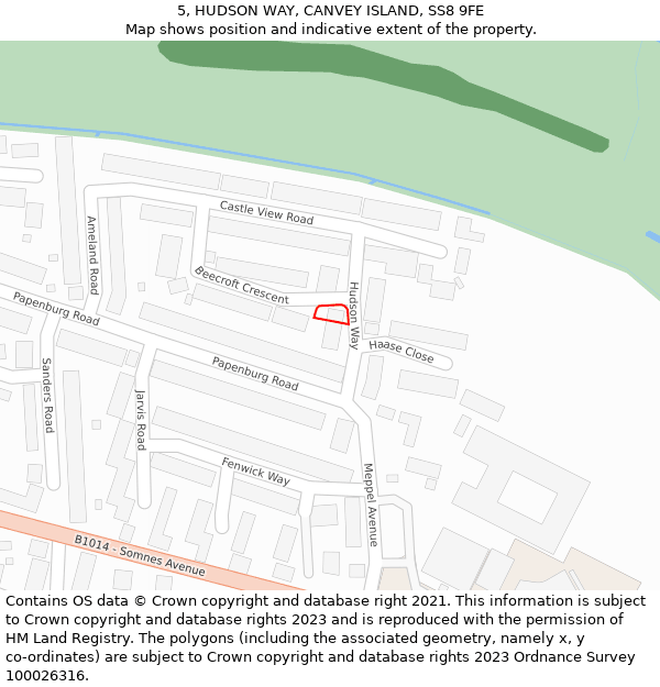 5, HUDSON WAY, CANVEY ISLAND, SS8 9FE: Location map and indicative extent of plot