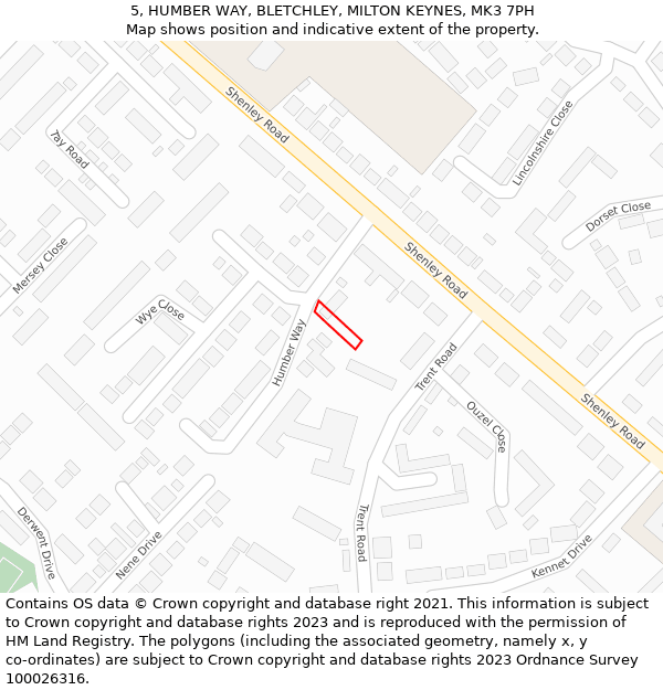 5, HUMBER WAY, BLETCHLEY, MILTON KEYNES, MK3 7PH: Location map and indicative extent of plot