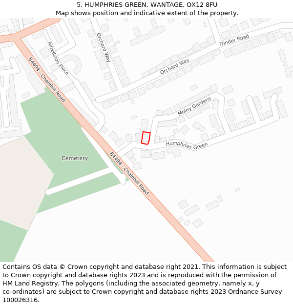 5, HUMPHRIES GREEN, WANTAGE, OX12 8FU: Location map and indicative extent of plot