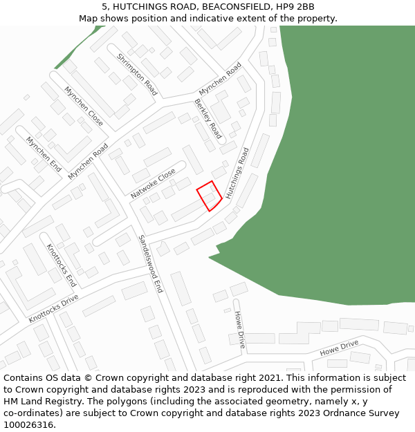 5, HUTCHINGS ROAD, BEACONSFIELD, HP9 2BB: Location map and indicative extent of plot