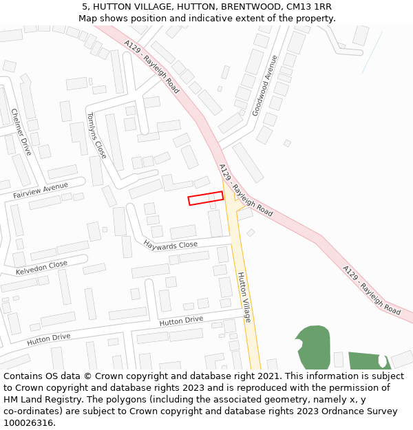 5, HUTTON VILLAGE, HUTTON, BRENTWOOD, CM13 1RR: Location map and indicative extent of plot
