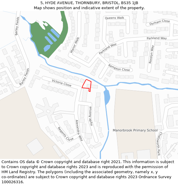 5, HYDE AVENUE, THORNBURY, BRISTOL, BS35 1JB: Location map and indicative extent of plot