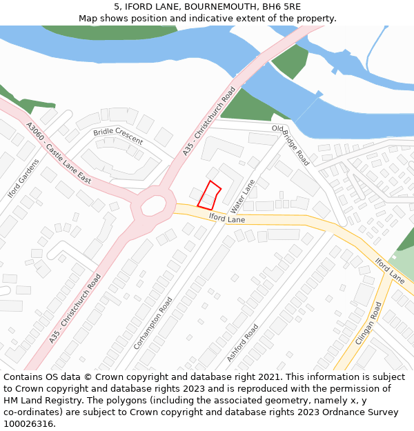 5, IFORD LANE, BOURNEMOUTH, BH6 5RE: Location map and indicative extent of plot