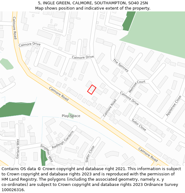 5, INGLE GREEN, CALMORE, SOUTHAMPTON, SO40 2SN: Location map and indicative extent of plot