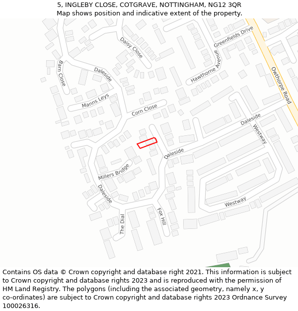 5, INGLEBY CLOSE, COTGRAVE, NOTTINGHAM, NG12 3QR: Location map and indicative extent of plot