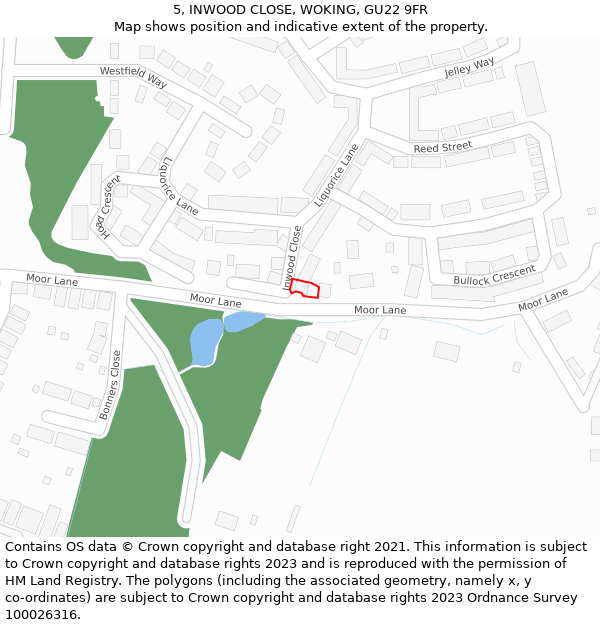 5, INWOOD CLOSE, WOKING, GU22 9FR: Location map and indicative extent of plot