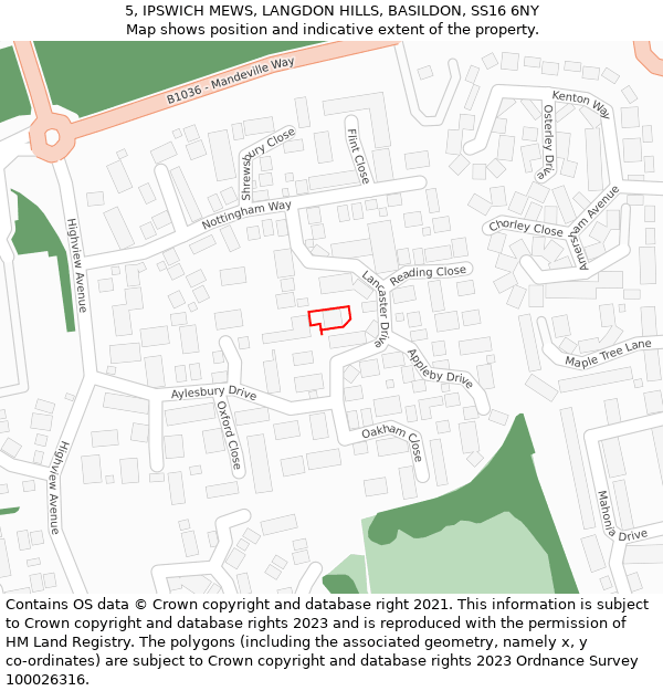 5, IPSWICH MEWS, LANGDON HILLS, BASILDON, SS16 6NY: Location map and indicative extent of plot