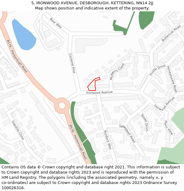 5, IRONWOOD AVENUE, DESBOROUGH, KETTERING, NN14 2JJ: Location map and indicative extent of plot