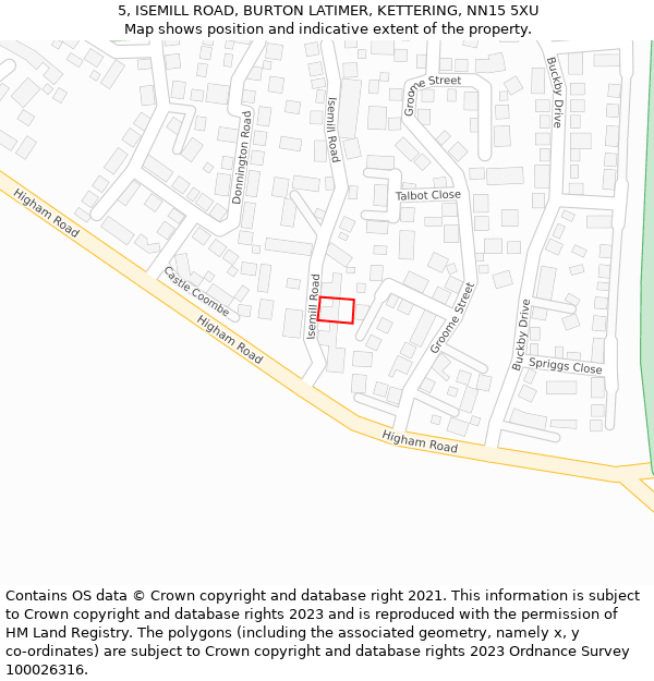5, ISEMILL ROAD, BURTON LATIMER, KETTERING, NN15 5XU: Location map and indicative extent of plot