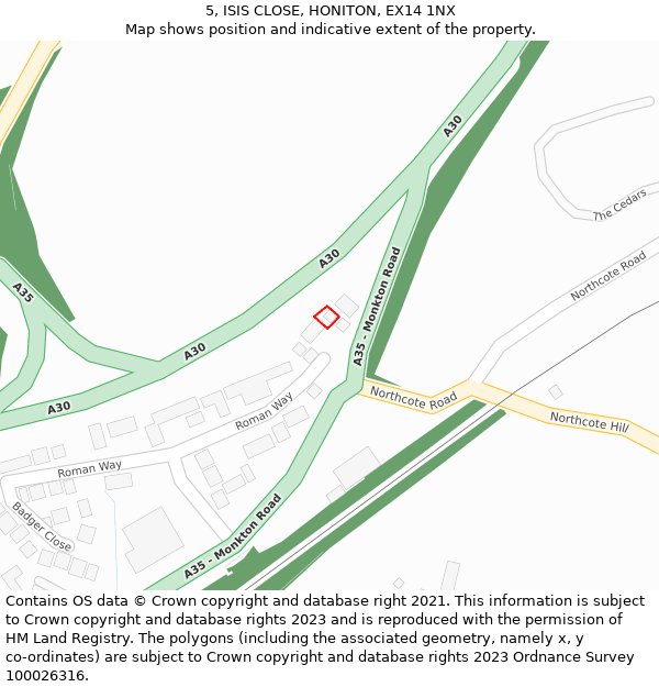 5, ISIS CLOSE, HONITON, EX14 1NX: Location map and indicative extent of plot
