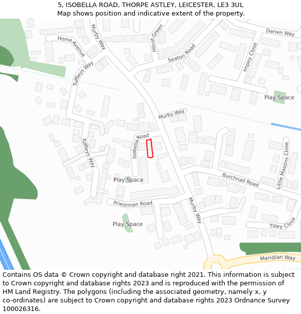 5, ISOBELLA ROAD, THORPE ASTLEY, LEICESTER, LE3 3UL: Location map and indicative extent of plot