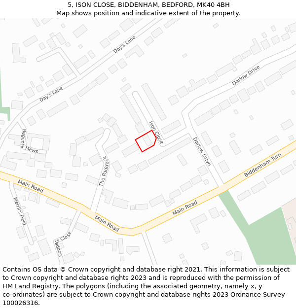 5, ISON CLOSE, BIDDENHAM, BEDFORD, MK40 4BH: Location map and indicative extent of plot