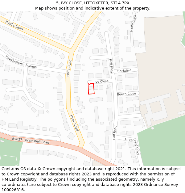 5, IVY CLOSE, UTTOXETER, ST14 7PX: Location map and indicative extent of plot