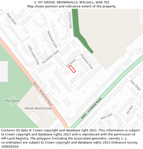 5, IVY GROVE, BROWNHILLS, WALSALL, WS8 7EZ: Location map and indicative extent of plot