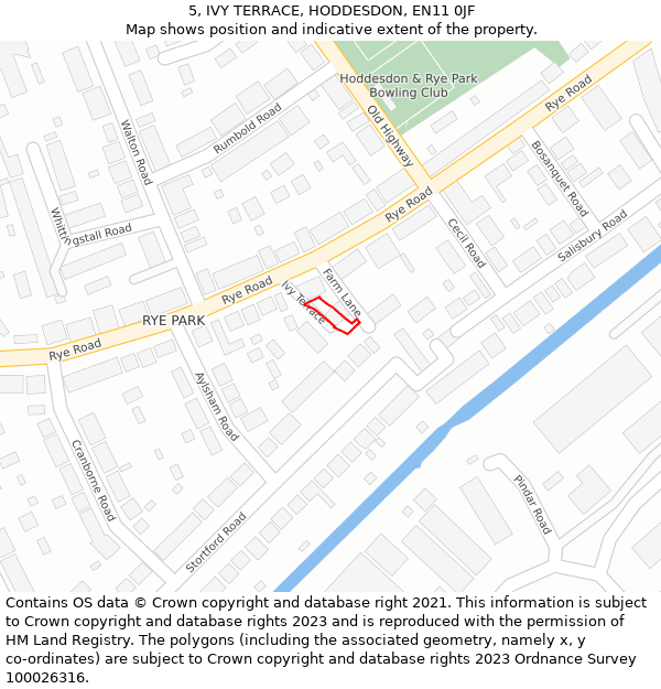 5, IVY TERRACE, HODDESDON, EN11 0JF: Location map and indicative extent of plot