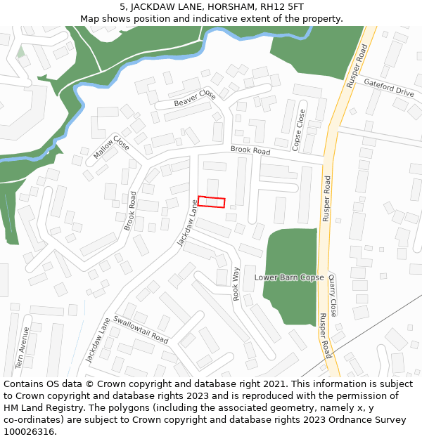 5, JACKDAW LANE, HORSHAM, RH12 5FT: Location map and indicative extent of plot
