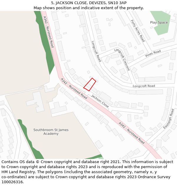 5, JACKSON CLOSE, DEVIZES, SN10 3AP: Location map and indicative extent of plot