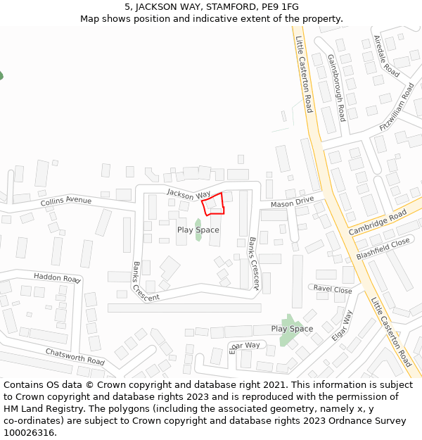 5, JACKSON WAY, STAMFORD, PE9 1FG: Location map and indicative extent of plot