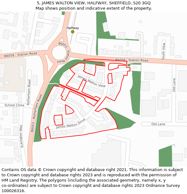 5, JAMES WALTON VIEW, HALFWAY, SHEFFIELD, S20 3GQ: Location map and indicative extent of plot