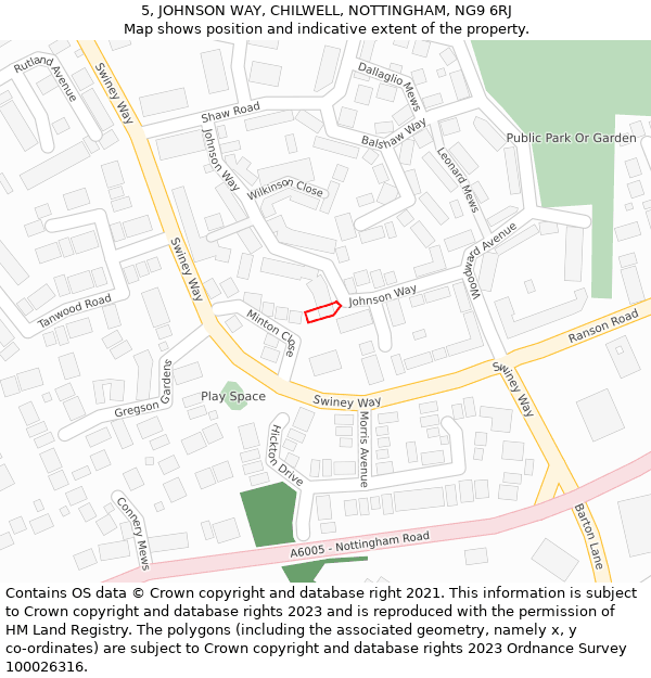 5, JOHNSON WAY, CHILWELL, NOTTINGHAM, NG9 6RJ: Location map and indicative extent of plot