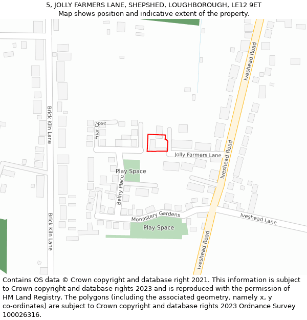 5, JOLLY FARMERS LANE, SHEPSHED, LOUGHBOROUGH, LE12 9ET: Location map and indicative extent of plot