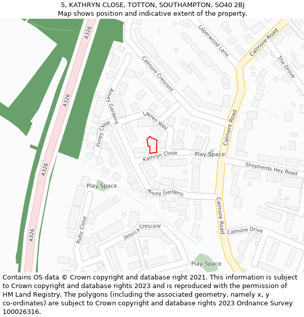 5, KATHRYN CLOSE, TOTTON, SOUTHAMPTON, SO40 2BJ: Location map and indicative extent of plot