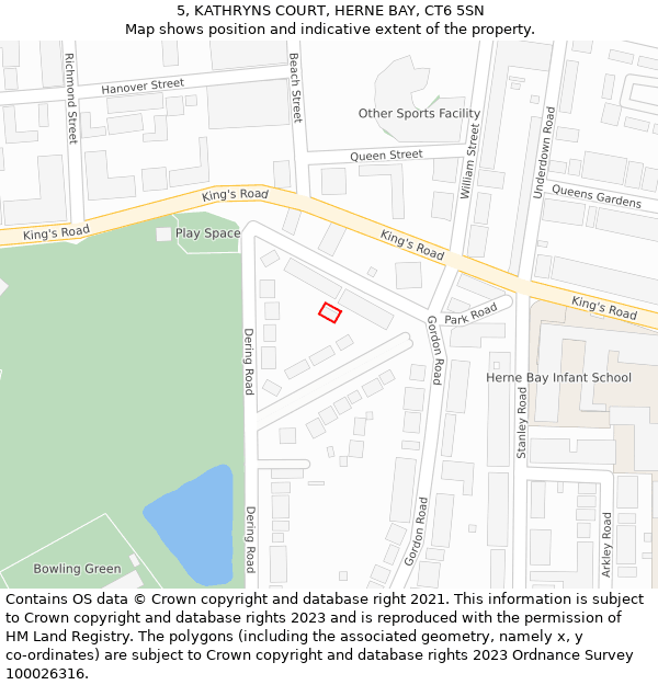 5, KATHRYNS COURT, HERNE BAY, CT6 5SN: Location map and indicative extent of plot