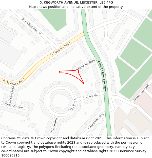 5, KEGWORTH AVENUE, LEICESTER, LE5 4PG: Location map and indicative extent of plot