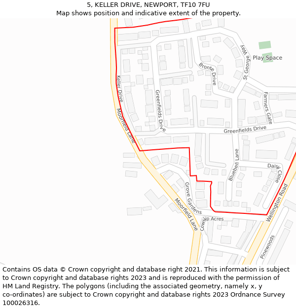 5, KELLER DRIVE, NEWPORT, TF10 7FU: Location map and indicative extent of plot