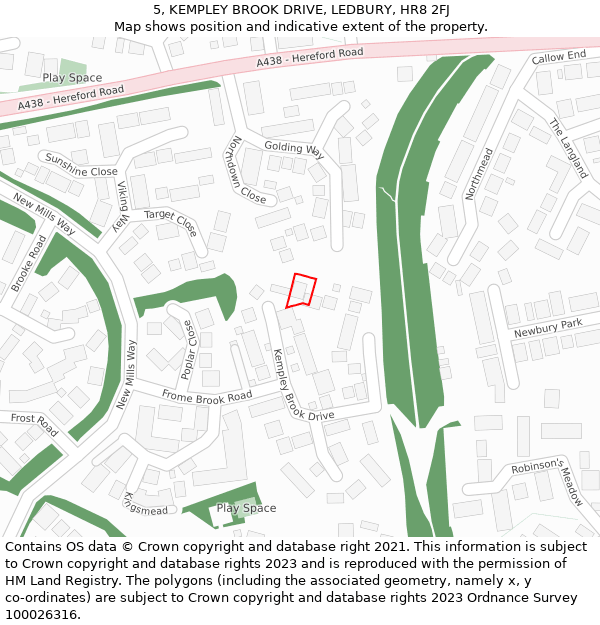 5, KEMPLEY BROOK DRIVE, LEDBURY, HR8 2FJ: Location map and indicative extent of plot