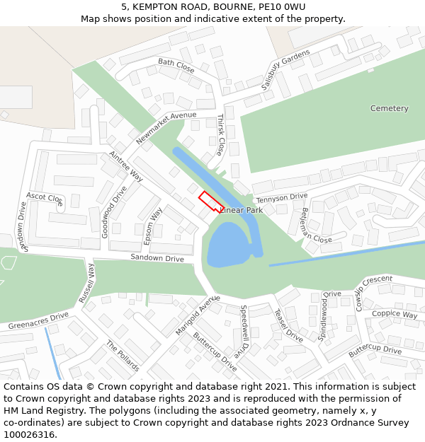 5, KEMPTON ROAD, BOURNE, PE10 0WU: Location map and indicative extent of plot