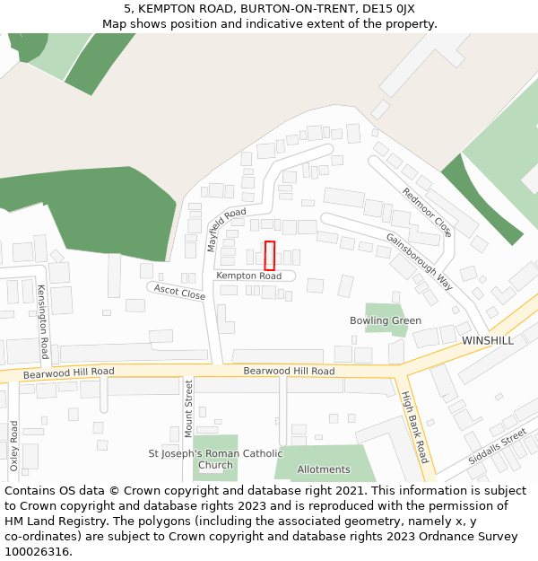 5, KEMPTON ROAD, BURTON-ON-TRENT, DE15 0JX: Location map and indicative extent of plot