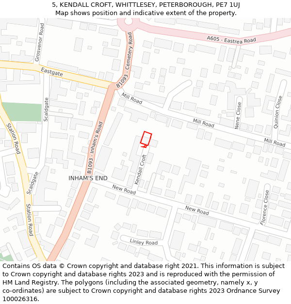 5, KENDALL CROFT, WHITTLESEY, PETERBOROUGH, PE7 1UJ: Location map and indicative extent of plot