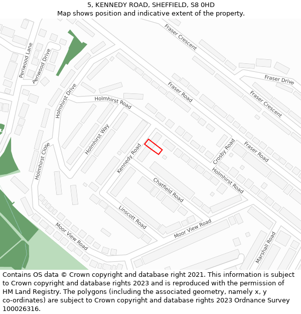5, KENNEDY ROAD, SHEFFIELD, S8 0HD: Location map and indicative extent of plot