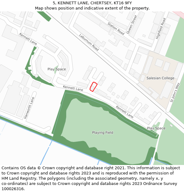 5, KENNETT LANE, CHERTSEY, KT16 9FY: Location map and indicative extent of plot